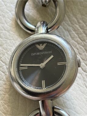 Emporio Armani Silver-Tone Bracelet Watch with Black Dial